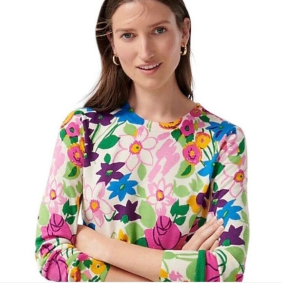 J. Crew Sweaters - J. Crew Floral Pullover Merino Wool Sweater Size Small Crewneck